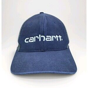 Carhartt Hat Cap Trucker Navy Blue Mesh Work Snapback Spell Out Logo